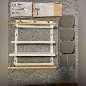 Kitchen Bundle wood Ikea spice rack,  metal Paper Towel Rack, cutlery holder.
